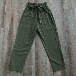 H&M olive green paper bag trousers